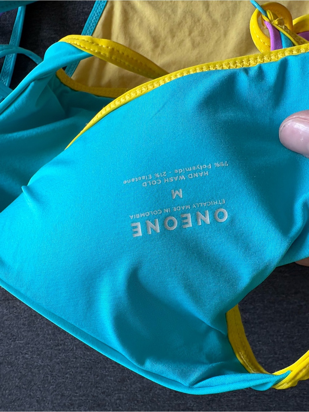 ONEONE Swim Ariane Alexa Bikini Set Brighton Colorblock Red Teal Yellow Retro - Picture 3 of 4
